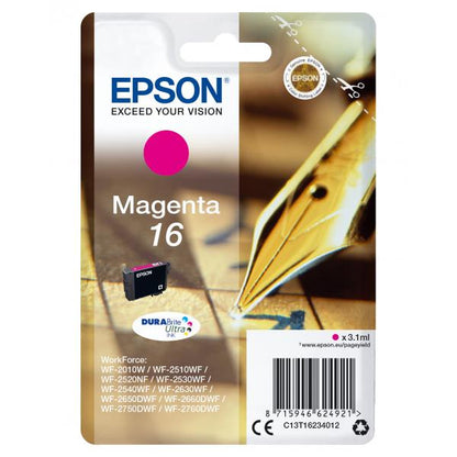 TINTA EPSON CART MAGENTA PARA WF-2510WF, WF-2520NF, WF-2530WF WF-2540WF SERIE 16 PLUMA Y CRUCIGRAMA [C13T16234012]