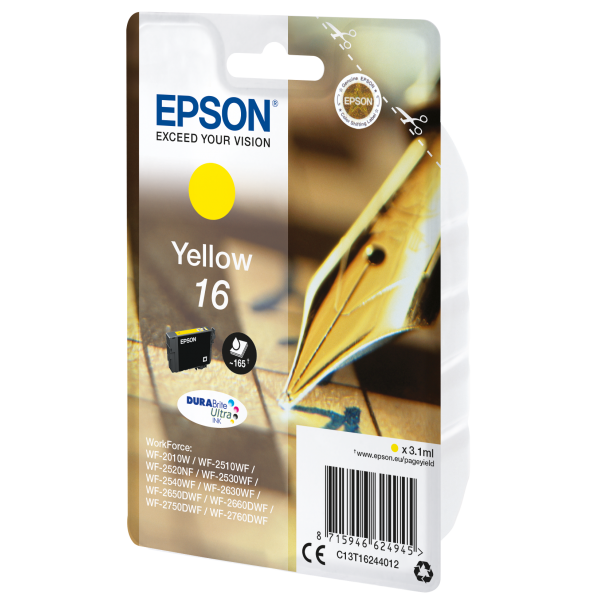 EPSON CART INK GIALLO PER WF-2510WF, WF-2520NF, WF-2530WF WF-2540WF SERIE 16 PENNA E CRUCIVERBA [C13T16244012]