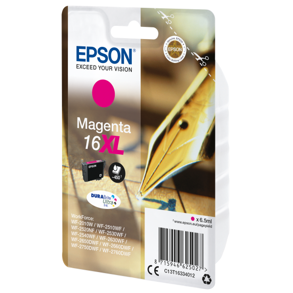 EPSON CART INK XL MAGENTA FOR WF-2510WF, WF-2520NF, WF-2530WF WF-2540WF 16XL SERIES PEN AND CROSSWORD [C13T16334012]