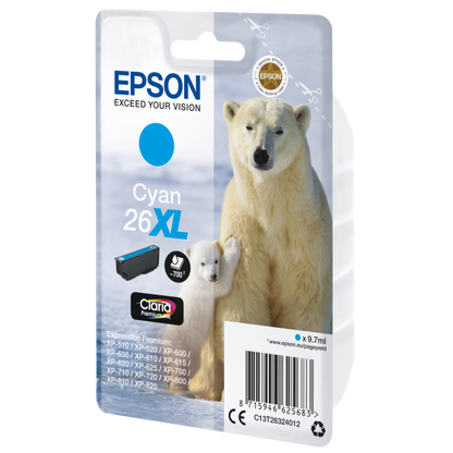 TINTA EPSON CART CIAN PARA XP-600/605/700/800 SERIE 26XL/OSO POLAR [C13T26324012]