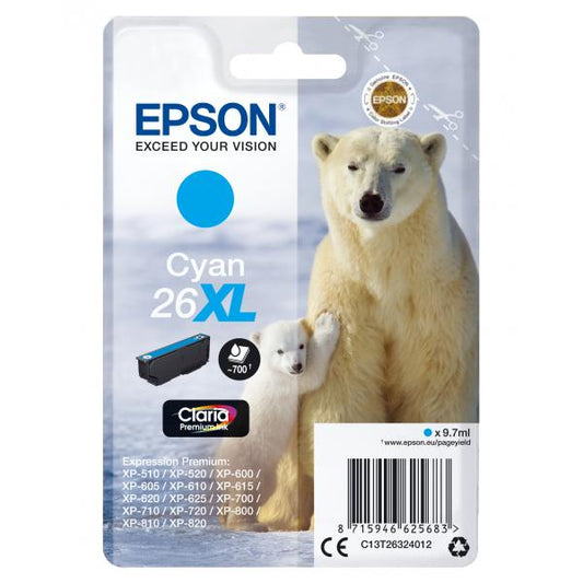 EPSON CART INK CIANO PER XP-600/605/700/800 SERIE 26XL/ORSO POLARE [C13T26324012]