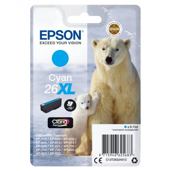 TINTA EPSON CART CIAN PARA XP-600/605/700/800 SERIE 26XL/OSO POLAR [C13T26324012]