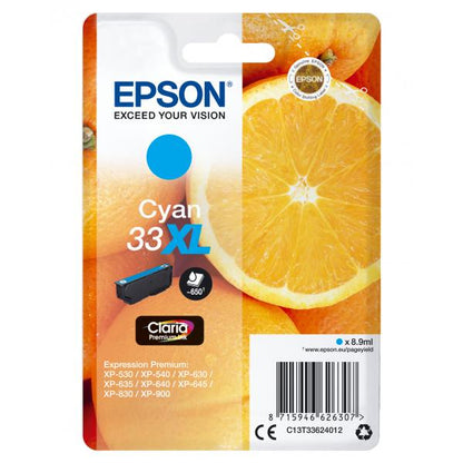 Cartucho Epson Oranges T33XL Claria Premium Cian [C13T33624012]