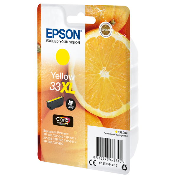 CARRITO DE TINTA EPSON AMARILLO XL PARA XP-630 XP-830 XP-635, SERIE 33 XL NARANJA [C13T33644012]