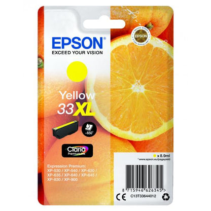 CARRITO DE TINTA EPSON AMARILLO XL PARA XP-630 XP-830 XP-635, SERIE 33 XL NARANJA [C13T33644012]