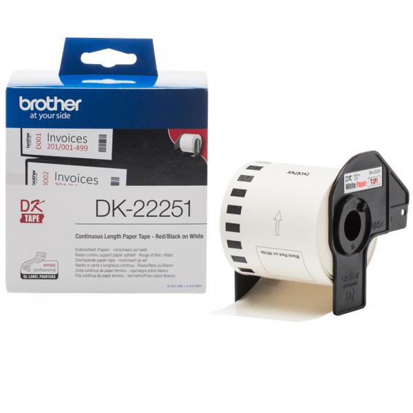 Brother DK-22251 Cinta de Etiquetas Negra y Roja sobre Blanco [DK22251] 