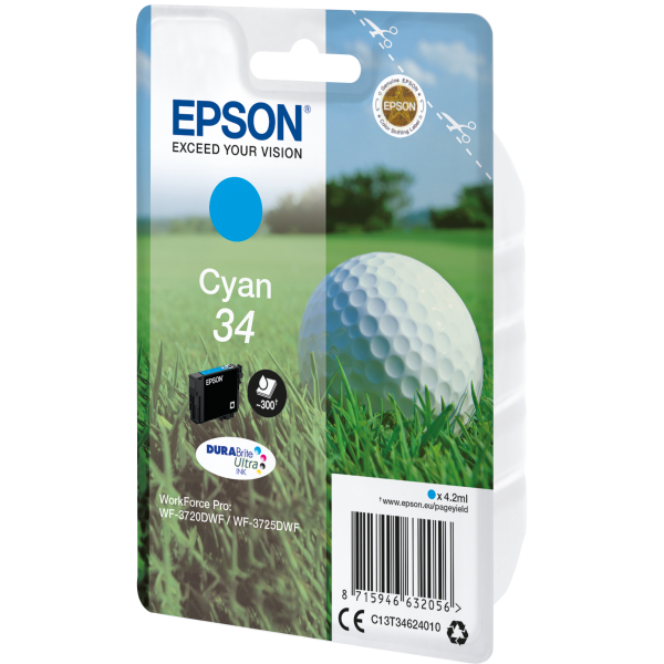 Epson Pelota de golf Singlepack Cian 34 Tinta DURABrite Ultra [C13T34624010]