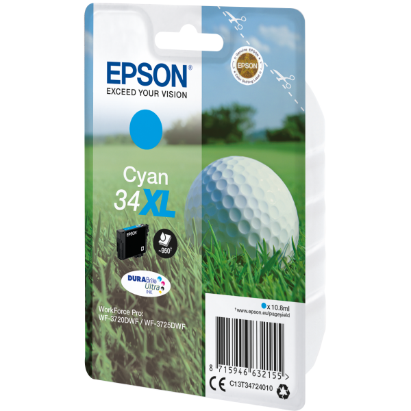 Epson Pelota de golf Singlepack Cian 34XL Tinta DURABrite Ultra [C13T34724010]