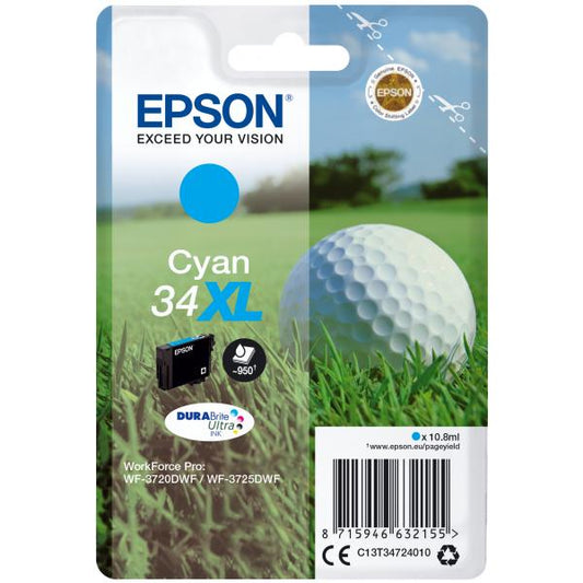 Epson Golf ball Singlepack Cyan 34XL DURABrite Ultra Ink [C13T34724010]