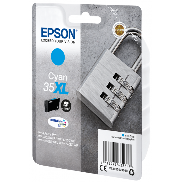 Epson Padlock Singlepack Cyan 35XL DURABrite Ultra Ink [C13T35924010]