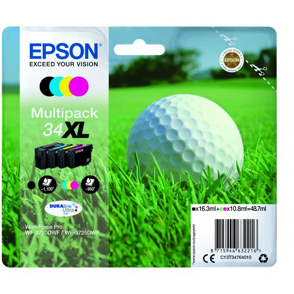 Epson Pelota de golf Multipack 4 colores 34XL Tinta DURABrite Ultra [C13T34764010]