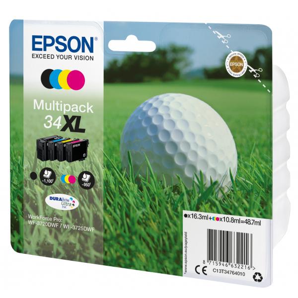 Epson Pelota de golf Multipack 4 colores 34XL Tinta DURABrite Ultra [C13T34764010]