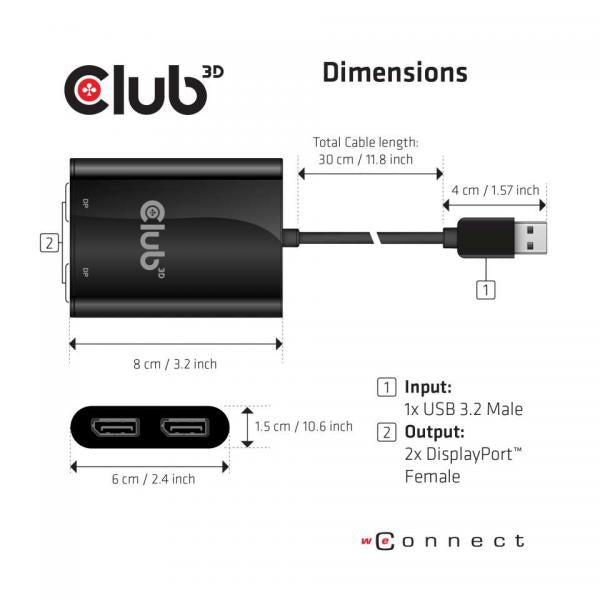 CLUB3D SPLITTER USB TYPE A 3.1 GEN 1 TO DP 1.2 DUAL MONITOR SUPPORT 4K@60HZ [CSV-1477] 