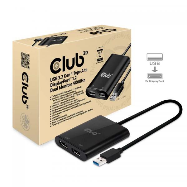 CLUB3D SPLITTER USB TYPE A 3.1 GEN 1 TO DP 1.2 DUAL MONITOR SUPPORT 4K@60HZ [CSV-1477]