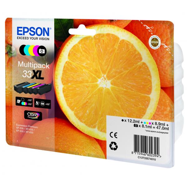 EPSON CART INK MULTIPACK (BK-C-M-Y), SERIE 33 XL ARANCIA, 5 COLORI [C13T33574011]