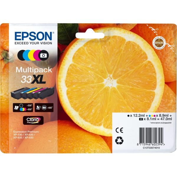 MULTIPACK DE TINTA EPSON CART (BK-CMY), SERIE 33 XL NARANJA, 5 COLORES [C13T33574011]