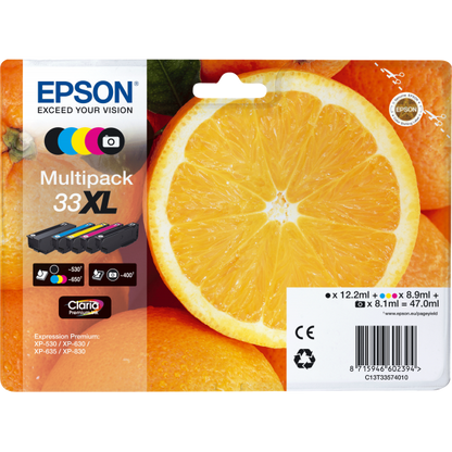 MULTIPACK DE TINTA EPSON CART (BK-CMY), SERIE 33 XL NARANJA, 5 COLORES [C13T33574011]