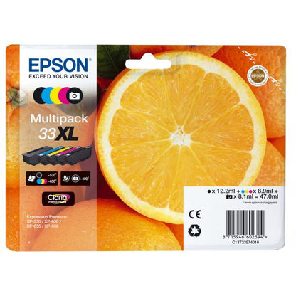 EPSON CART INK MULTIPACK (BK-C-M-Y), SERIE 33 XL ARANCIA, 5 COLORI [C13T33574011]