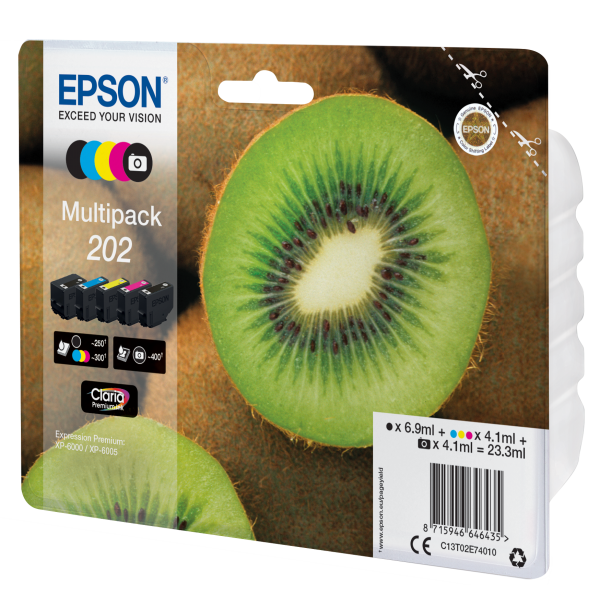 EPSON CART. INK MULTIPACK (BK, BK PHOTO, C, M, Y) PER XP-6005, SERIE KIWI 202 [C13T02E74010]