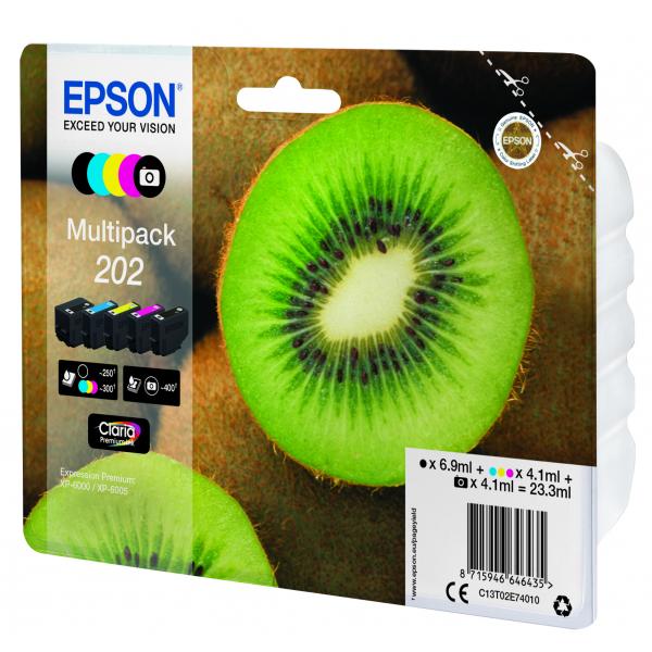 EPSON CART. INK MULTIPACK (BK, BK PHOTO, C, M, Y) PER XP-6005, SERIE KIWI 202 [C13T02E74010]