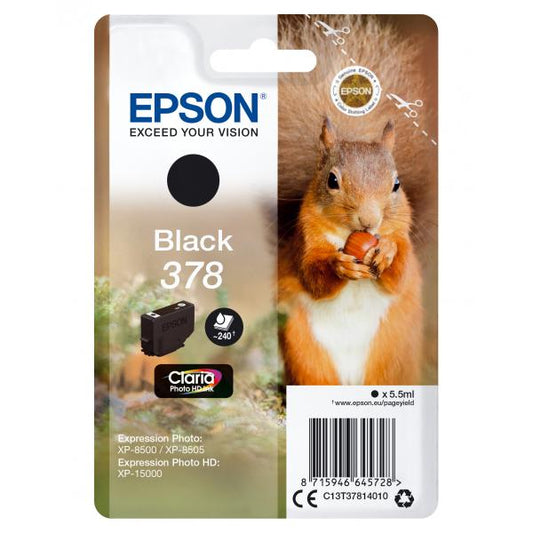 Epson Squirrel Singlepack Black 378 Claria Photo HD Ink [C13T37814010]