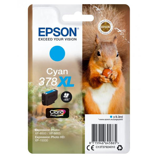 Epson Squirrel Singlepack Cyan 378XL Claria Photo HD Ink [C13T37924010]