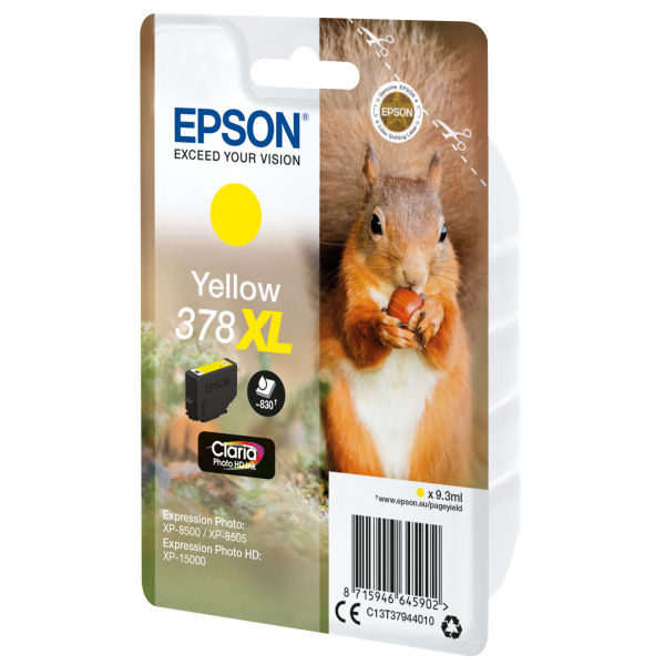 Epson Squirrel Singlepack Yellow 378XL Claria Photo HD Ink [C13T37944010]