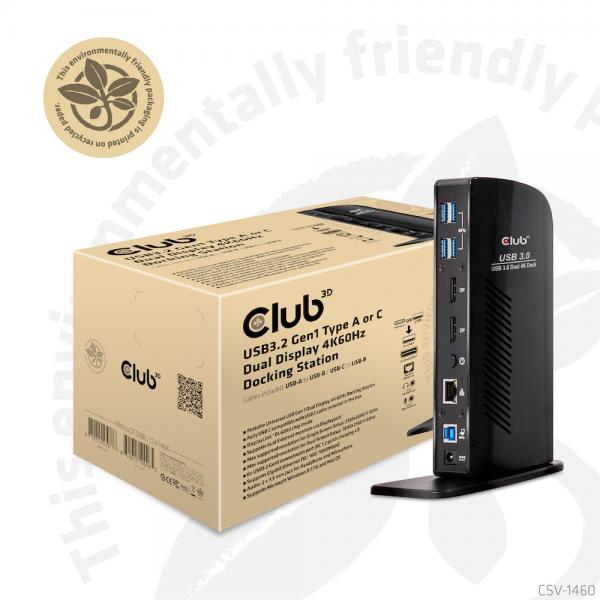 ESTACIÓN DE CONEXIÓN CLUB3D USB 3.1 GEN 1 PANTALLA DOBLE 4K 60HZ [CSV-1460] 