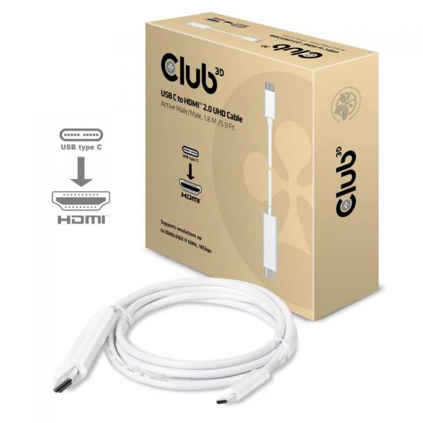 CLUB3D USB TYPE C 3.1 GEN 1 TO HDMI 2.0 CABLE 1.8 METERS/ 5.9 FEET - SUPPORT 4K UHD @ 60HZ [CAC-1514]