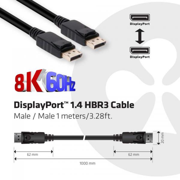 CLUB3D DISPLAYPORT 1.4 HBR3 CABLE MALE / MALE 1M/3.28FT. [CAC-2067]