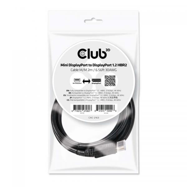 CLUB3D MINI DISPLAY PORT 1.2 MALE TO DISPLAY PORT MALE CABLE 2 METERS 4K 60HZ BI-DIRECTIONAL [CAC-2163]