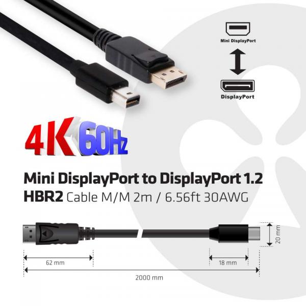 CLUB3D MINI DISPLAY PORT 1.2 MALE TO DISPLAY PORT MALE CABLE 2 METERS 4K 60HZ BI-DIRECTIONAL [CAC-2163]