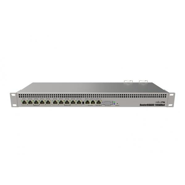 MikroTik, RB1100AHx4, RouterBOARD 1100x4 with Annapurna Alpine AL21400 Cortex A15 CPU (4, cores, 1.4GHz per core), 1GB RAM, 13xGbit LAN, RouterOS L6, 1U rackmount case, Dual PSU RB1100x4 [RB1100x4]