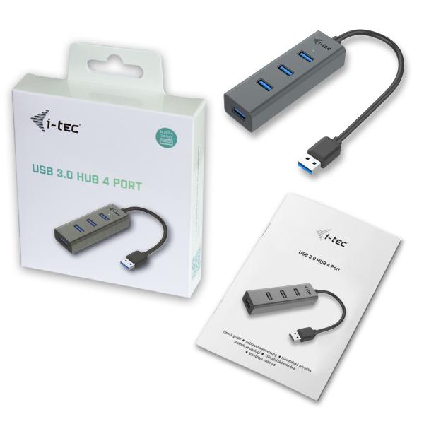 i-tec Metal U3HUBMETAL403 hub di interfaccia USB 3.2 Gen 1 (3.1 Gen 1) Type-A 5000 Mbit/s Grigio [U3HUBMETAL403]