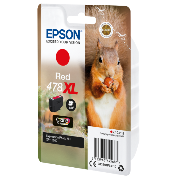 Tinta Epson Squirrel Singlepack Roja 478XL Claria Photo HD [C13T04F54010]