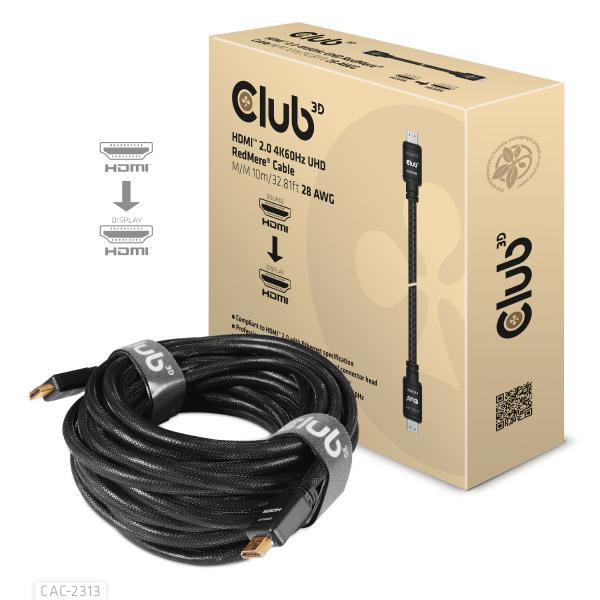 CLUB3D HDMI 2.0 MALE TO HDMI 2.0 MALE HIGH SPEED 4K60HZ UHD - REDMERE 10M/32.8FT [CAC-2313]