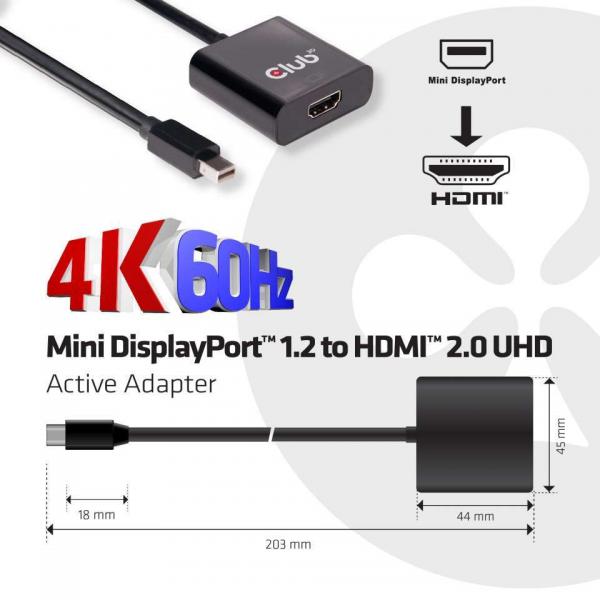 CLUB3D ADATTATORE MINI DISPLAYPORT 1.2 MALE TO HDMI 2.0 FEMALE 4K 60HZ UHD/3D ACTIVE [CAC-2170]