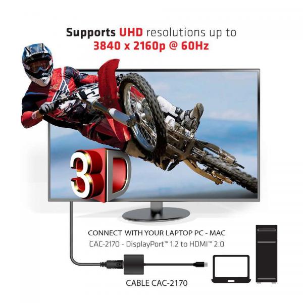 CLUB3D ADATTATORE MINI DISPLAYPORT 1.2 MALE TO HDMI 2.0 FEMALE 4K 60HZ UHD/3D ACTIVE [CAC-2170]