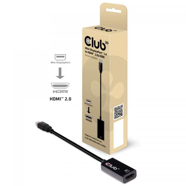 CLUB3D MINI DISPLAY PORT 1.4 MALE TO HDMI 2.0 FEMALE 4K 60HZ UHD/ 3D ACTIVE ADAPTER - HDR SUPPORT [CAC-1180]