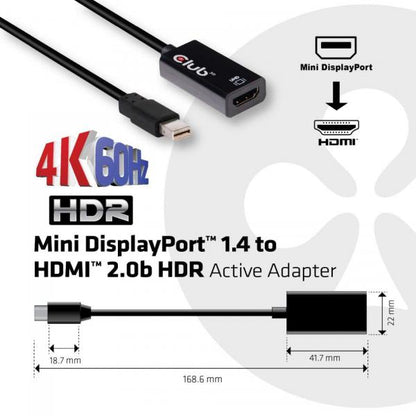 CLUB3D MINI DISPLAY PORT 1.4 MALE TO HDMI 2.0 FEMALE 4K 60HZ UHD/ 3D ACTIVE ADAPTER - HDR SUPPORT [CAC-1180]