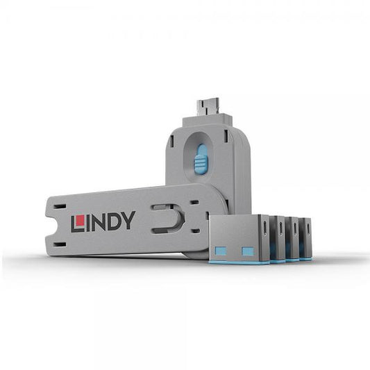 Lindy 40452 clip sicura Bloccaporte + chiave USB tipo A Blu Acrilonitrile butadiene stirene (ABS) 5 pz [LINDY40452]