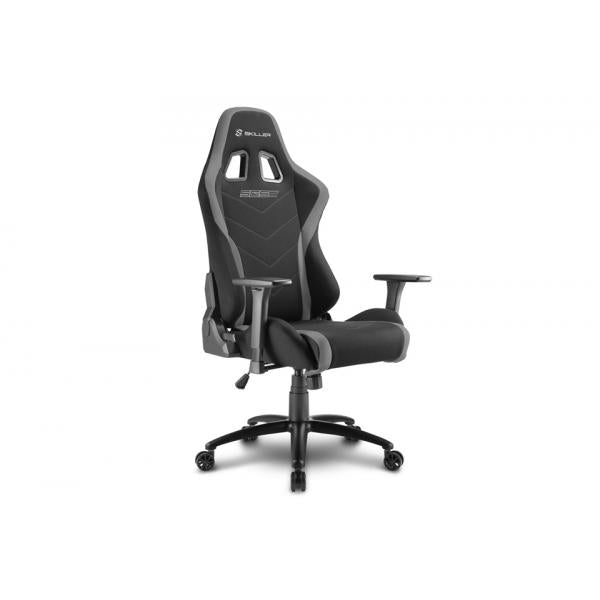 SILLA GAMING SHARKOON SKILLER SGS2 DE TELA, RESPALDO Y BRAZOS AJUSTABLES, ESTRUCTURA DE ACERO, COJÍN DOBLE PARA APOYO LUMBAR Y CUELLO, NEGRO/GRIS [SKILLER SGS2 BLACK]