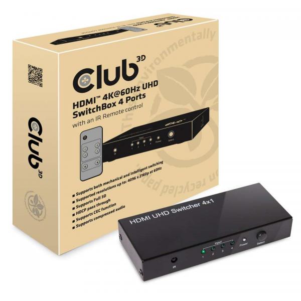 CLUB3D HDMI 4K60HZ 2.0 UHD SWITCHBOX 4 PORTS [CSV-1370] 