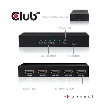 CLUB3D HDMI 4K60HZ 2.0 UHD SPLITTER 4 PORTS [CSV-1380]