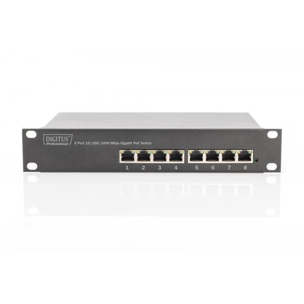 Conmutador PoE Digitus Gigabit Ethernet PoE de 8 puertos - 10 pulgadas - Presupuesto PoE de 80 W [DN-95317]