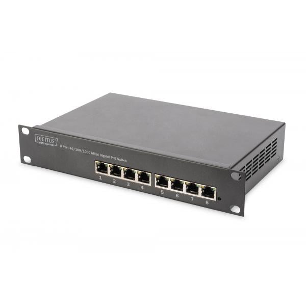 Conmutador PoE Digitus Gigabit Ethernet PoE de 8 puertos - 10 pulgadas - Presupuesto PoE de 80 W [DN-95317]