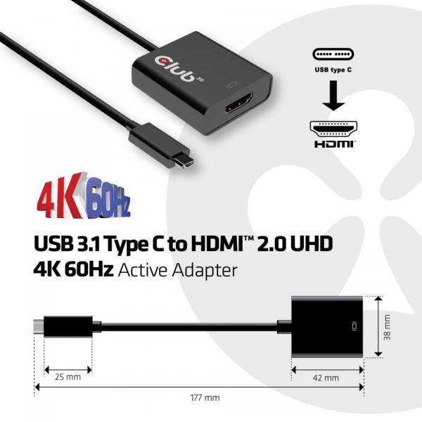 CLUB3D ADATTATORE USB TYPE C 3.1 GEN 1 TO HDMI 2.0 4K60HZ HDR ACTIVE [CAC-2504]