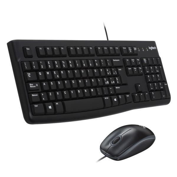 Logitech MK120 Combo de teclado y mouse con cable para Windows, mouse óptico con cable, teclado de tamaño completo, USB Plug-and-Play, compatible con PC, computadora portátil [920-002543]