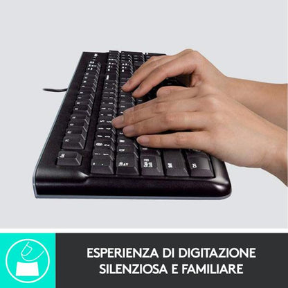 Logitech MK120 Combo de teclado y mouse con cable para Windows, mouse óptico con cable, teclado de tamaño completo, USB Plug-and-Play, compatible con PC, computadora portátil [920-002543]