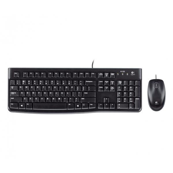 Logitech MK120 Combo de teclado y mouse con cable para Windows, mouse óptico con cable, teclado de tamaño completo, USB Plug-and-Play, compatible con PC, computadora portátil [920-002543]